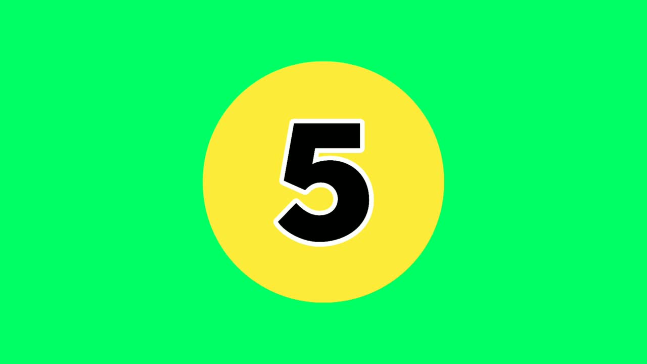 Countdown cartoon animation number Ten 10 to 1 one on green screen background.4K video timer or second concept