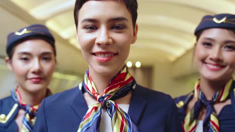 group of cabin crew or air hostess in airplane