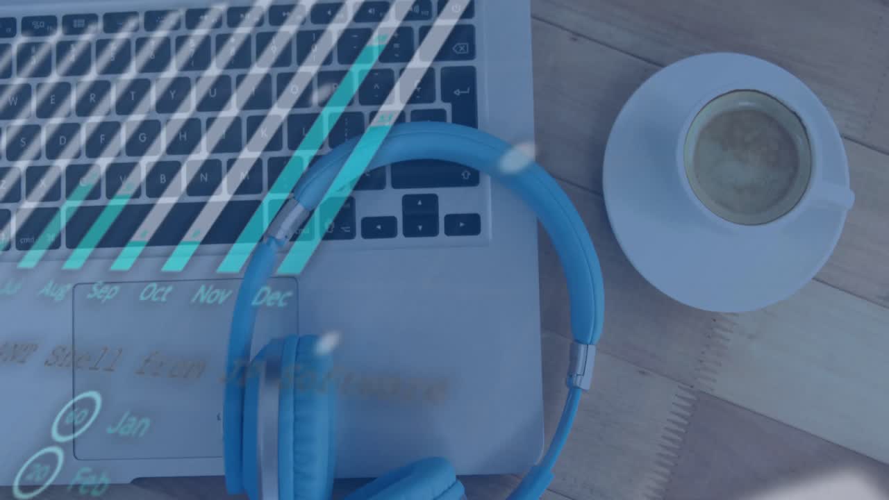 Animation of financial graph over laptop on desk