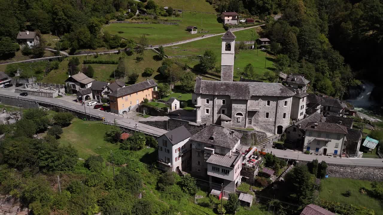 Medieval town Lavertezzo Ticino canton Switzerland picturesque location, aerial drone