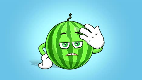 cartoon watermelon face animation upset unhappy facepalm with luma matte