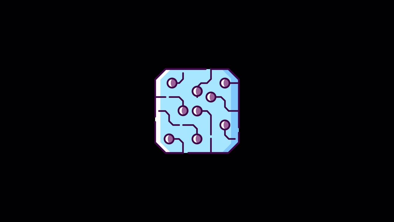 Animated Microchip with Circuit Lines and Nodes