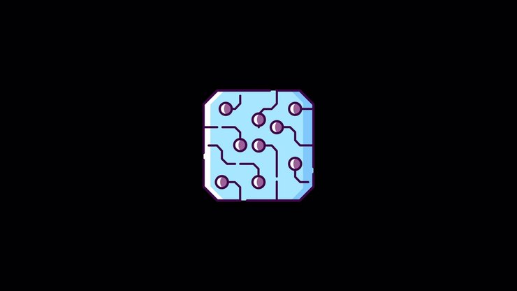 Animated Microchip with Circuit Lines and Nodes