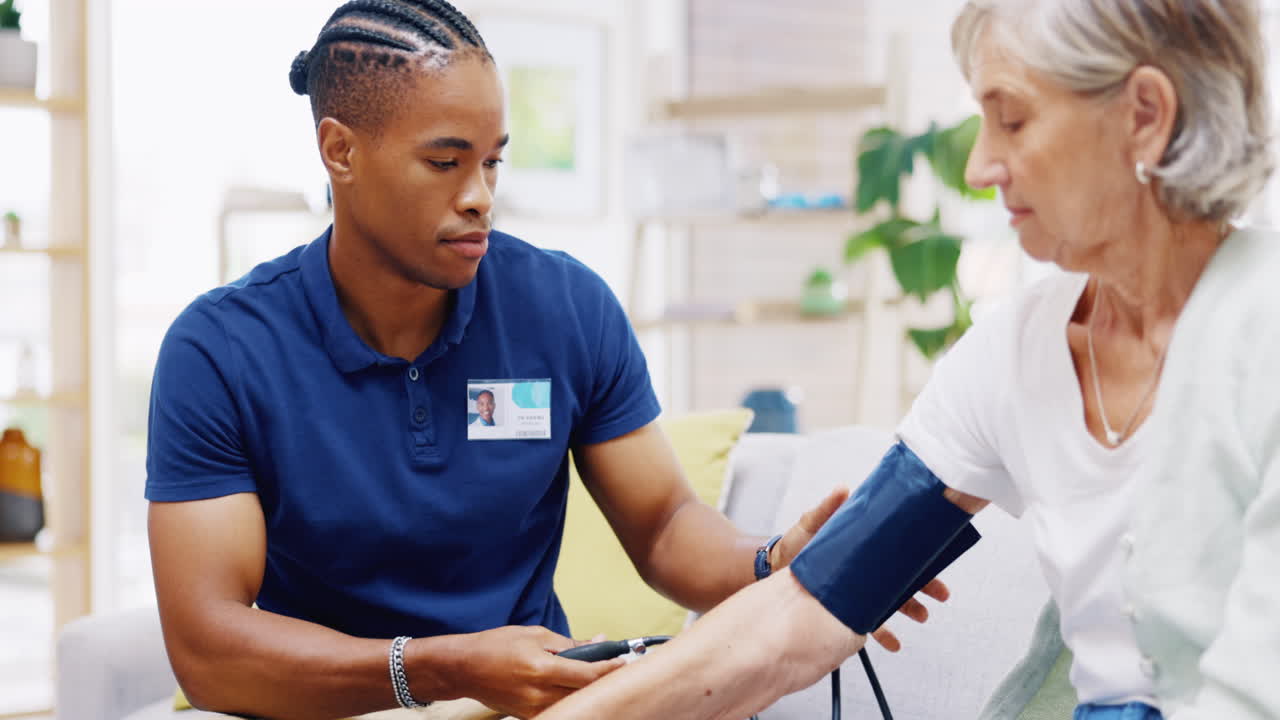 Caregiver, black man or old woman with blood