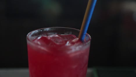 closeup of iced cold cocktail drink in glass.