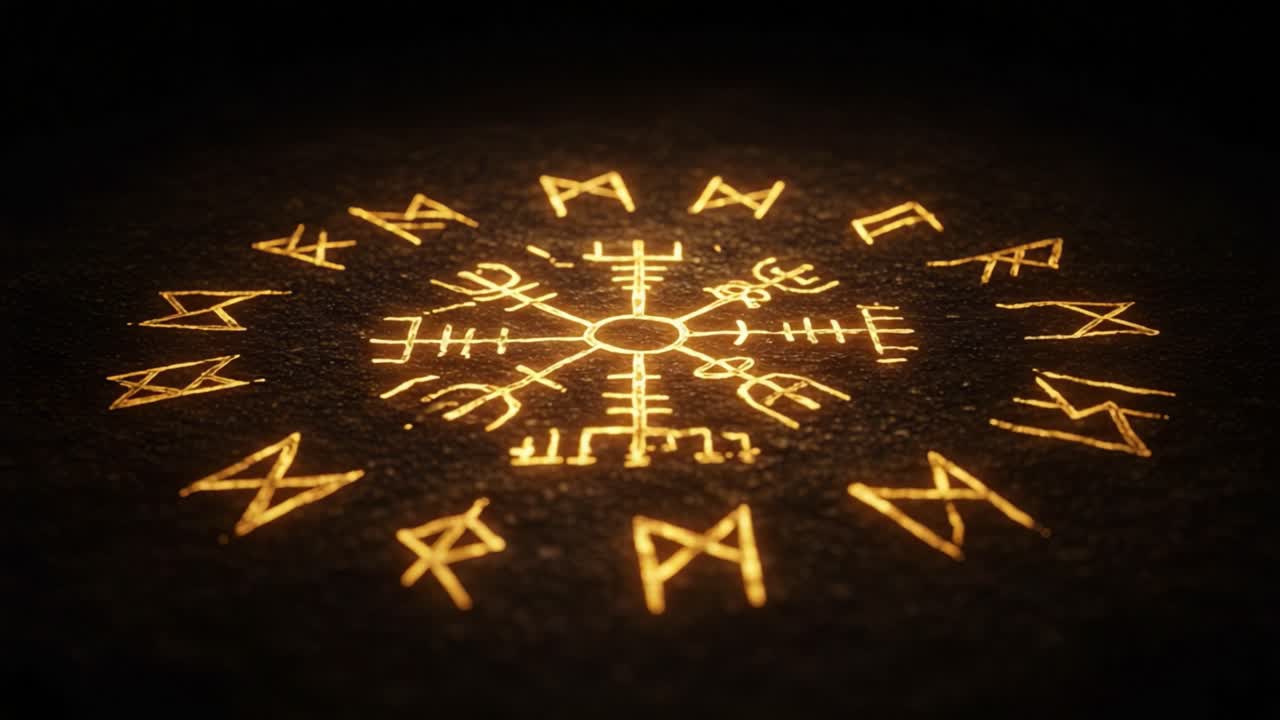 An Enigmatic Array of Illuminated Symbols: A Mesmerizing Display of Mystical Runes on a Dark Surface Capturing the Essence of Ancient Wisdom and Knowledge