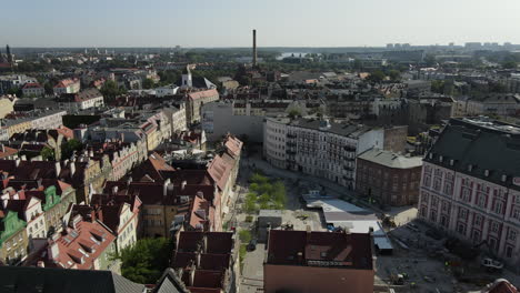 aerial view of old town of poznan, poland on a summer day evening