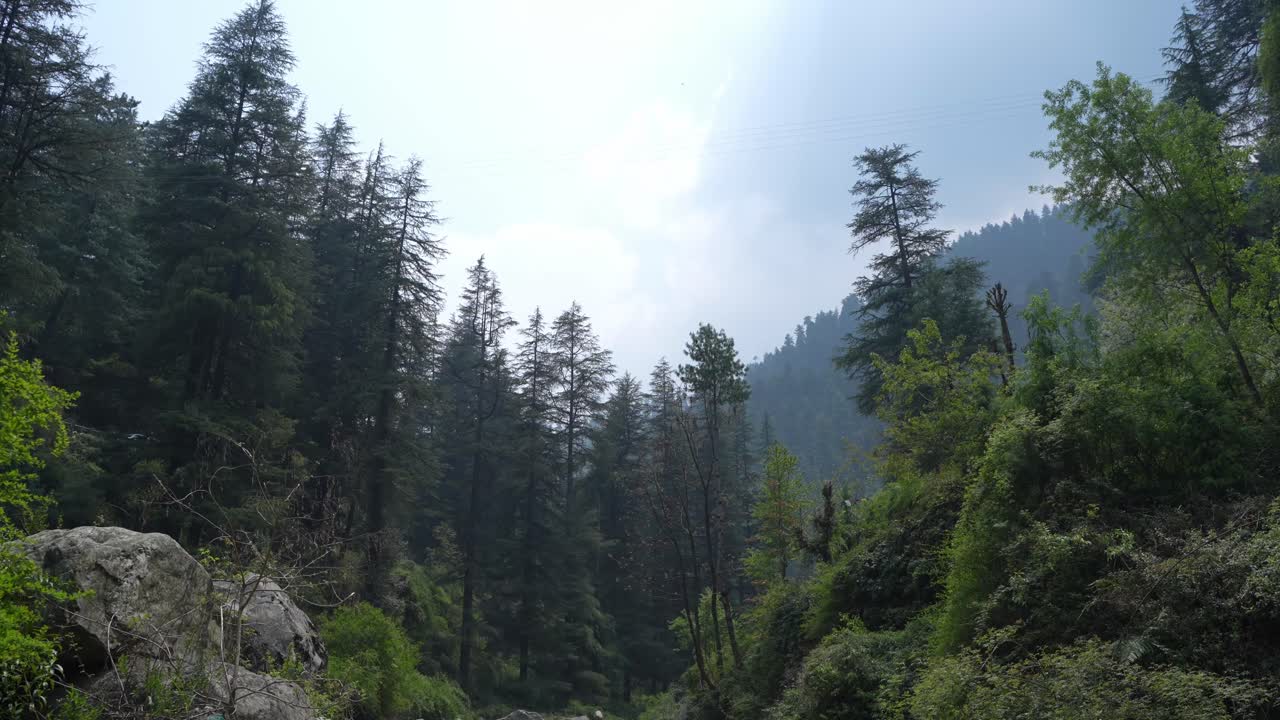 Water is flowing through a mountain torrential river.