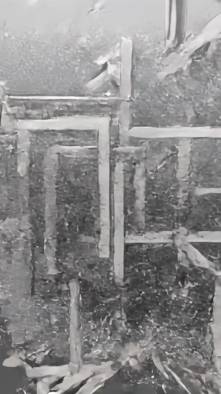 Vertical video: Breaking white grid cracking into chips dust rising light streak morphing silk set