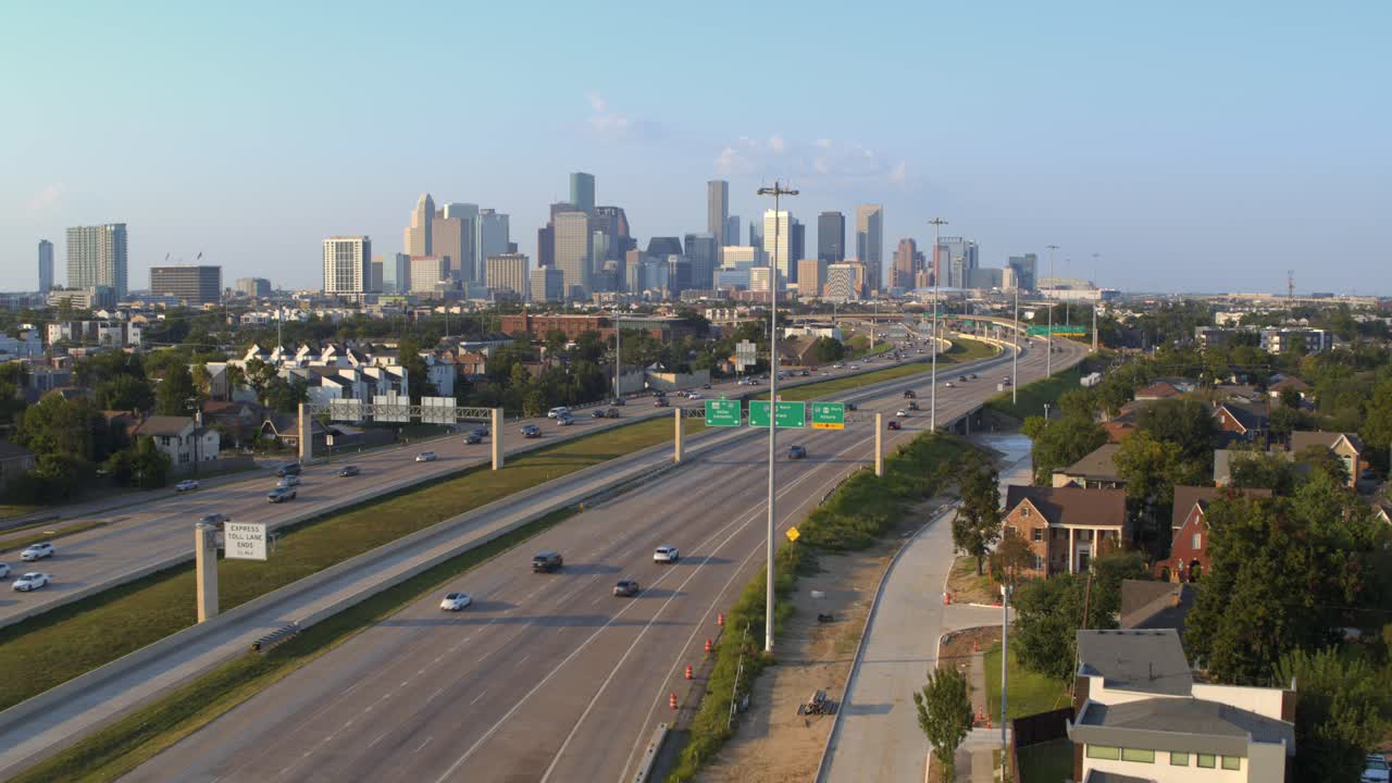 Moving Traffic on SR 288 with Houston Skyscrapers