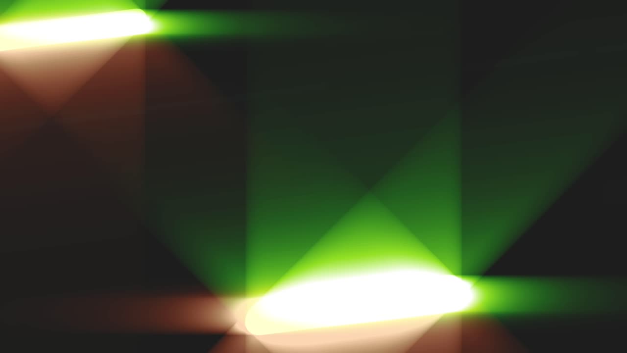 luces brillantes de fondo de animación 2d en verde, blanco y naranja volando a través de una pantalla negra
