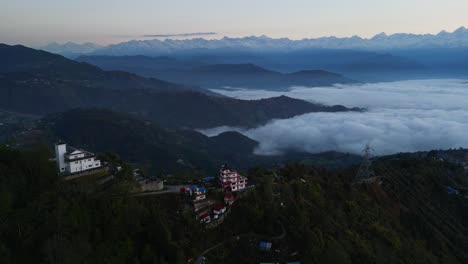 aerial footage of scenic beauty with architectural marvels amidst clear skies