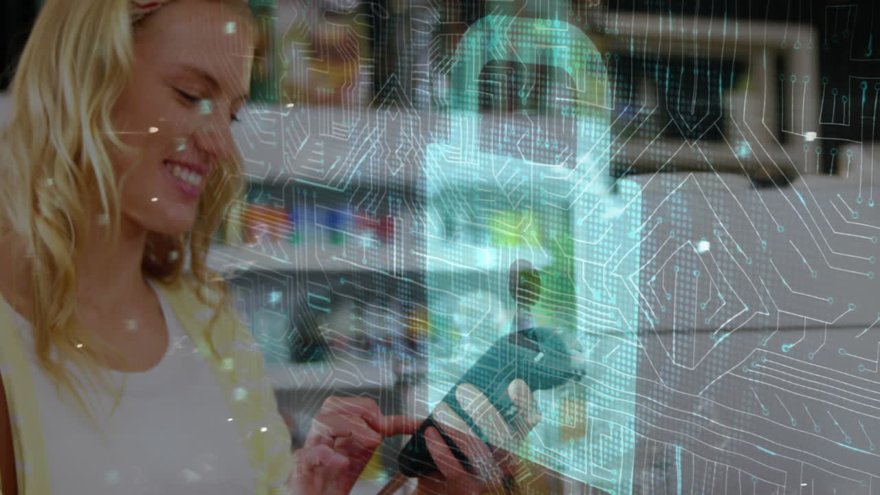 결제 터미널을 사용하는 사람들에 대한 네트워크 보안  ⁇ 락의 애니메이션