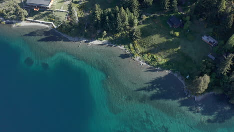 aerial - turquoise waters of traful lake, patagonia, río negro, argentina, forward