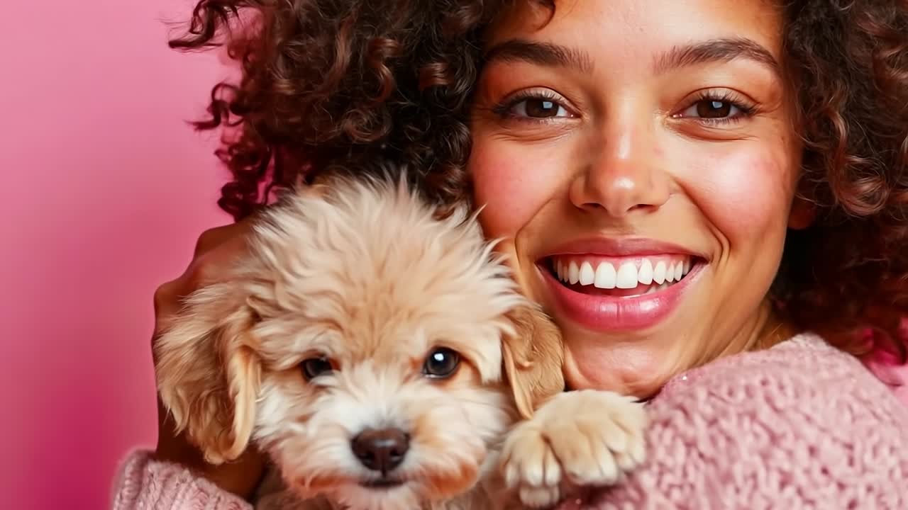 una mujer sosteniendo un perro pequeño en sus brazos