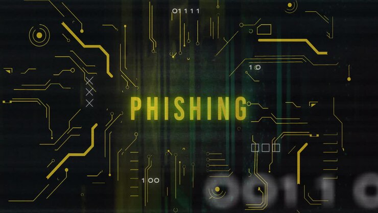 Animation of phishing text over data processing and server room