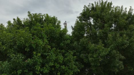 Aerial-reveal-of-cemetery-and-the-city-of-New-Orleans-in-the-back-ground