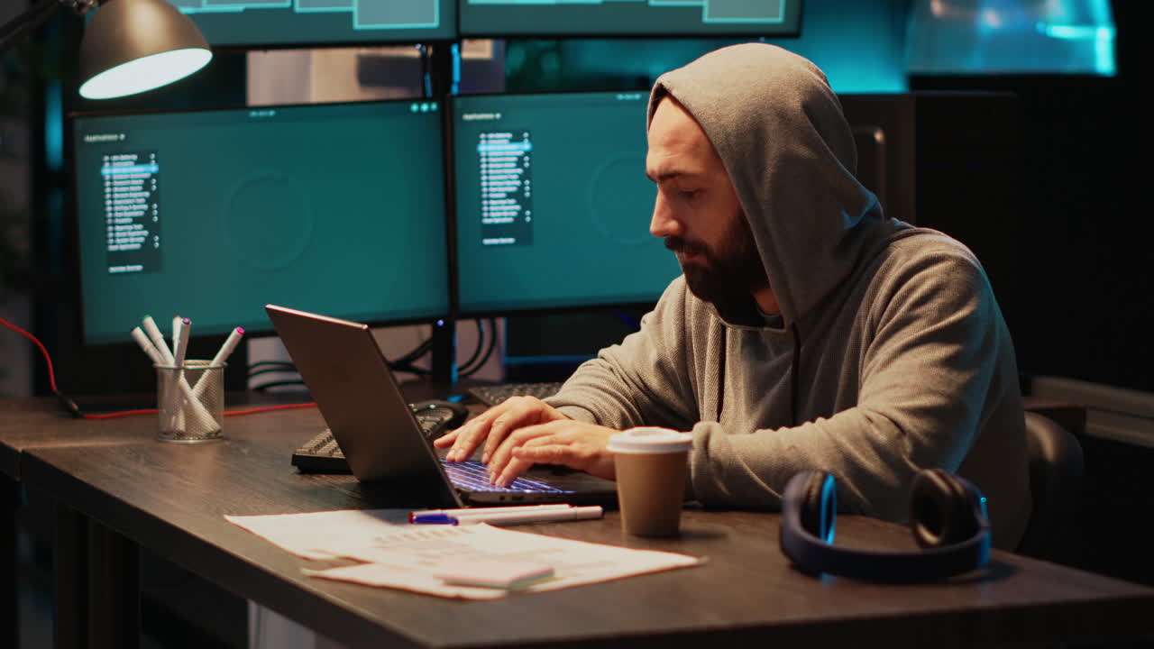 Hacker coding on a laptop