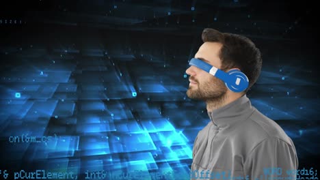 man wearing virtual goggles