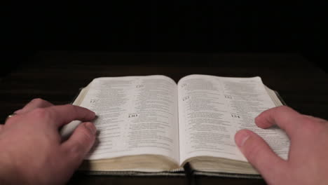 caucasian male hands reading a bible