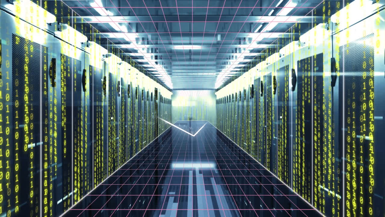 animación del procesamiento de datos y las conexiones a través de servidores informáticos