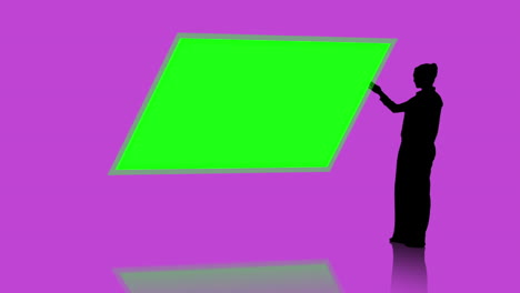 Silhouette-of-businesswoman-presenting-chroma-key