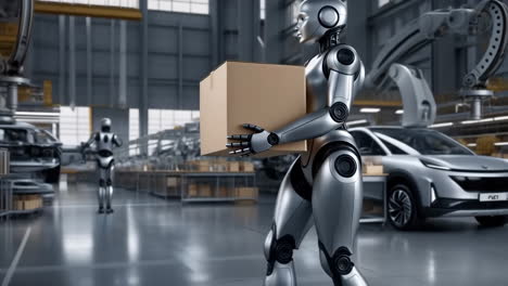 robots in a modern car factory