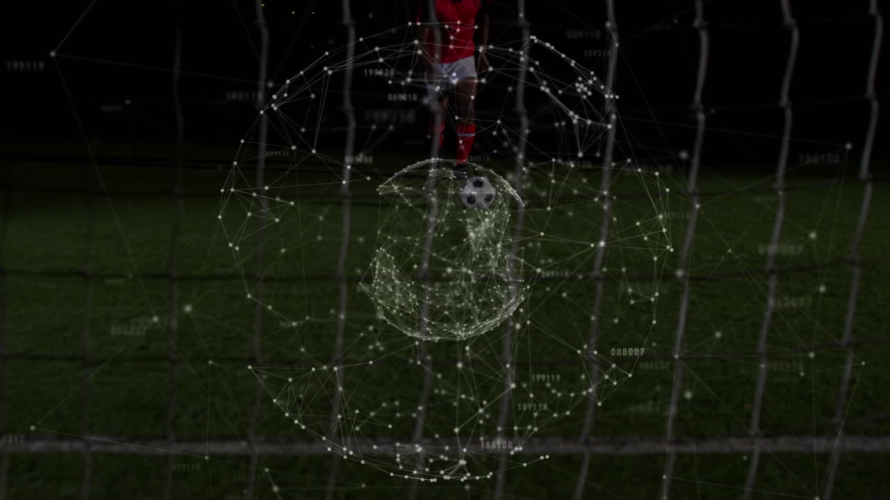 아프리카계 미국인 남자 축구 선수 의 다리 위 에 회전 하는 지구 의 애니메이션