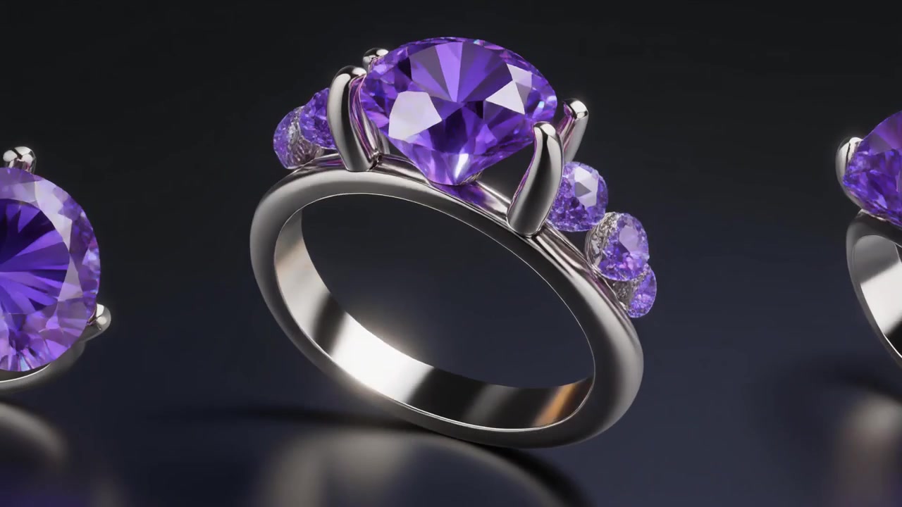 Anello d'argento rotante con grandi gemme di ametista viola
