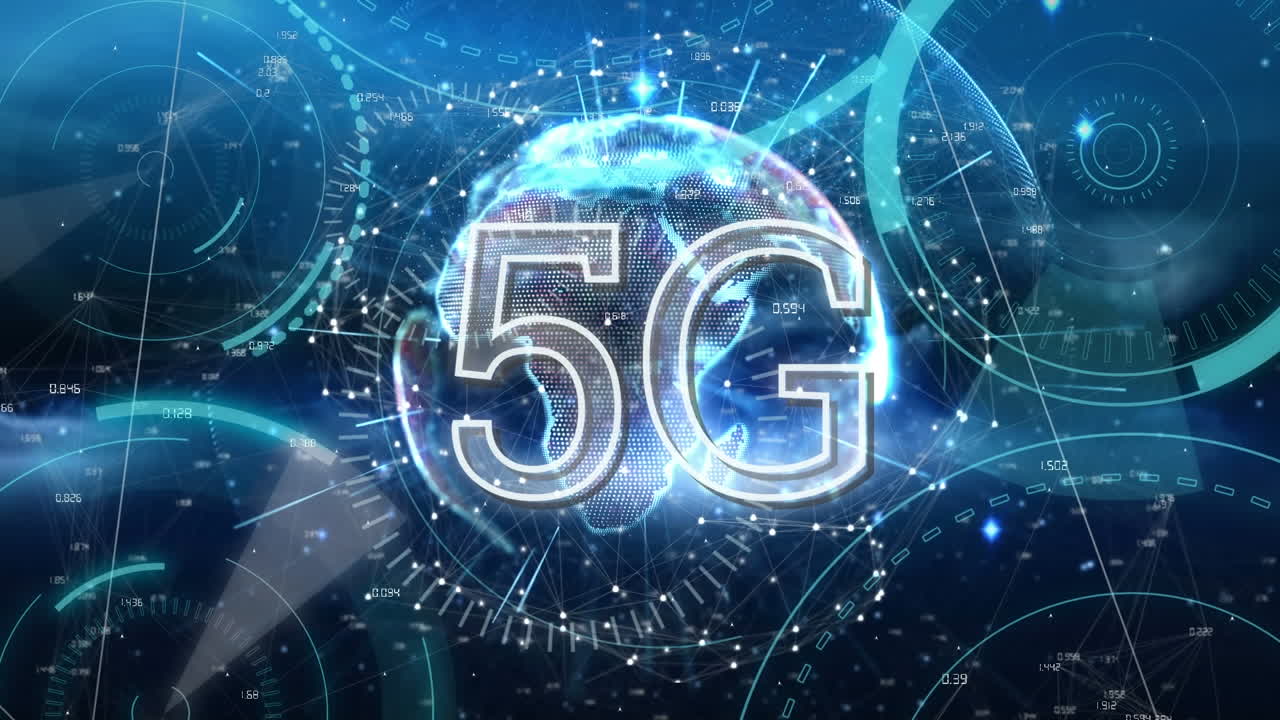 animazione di testo 5g con globo e rete di connessioni