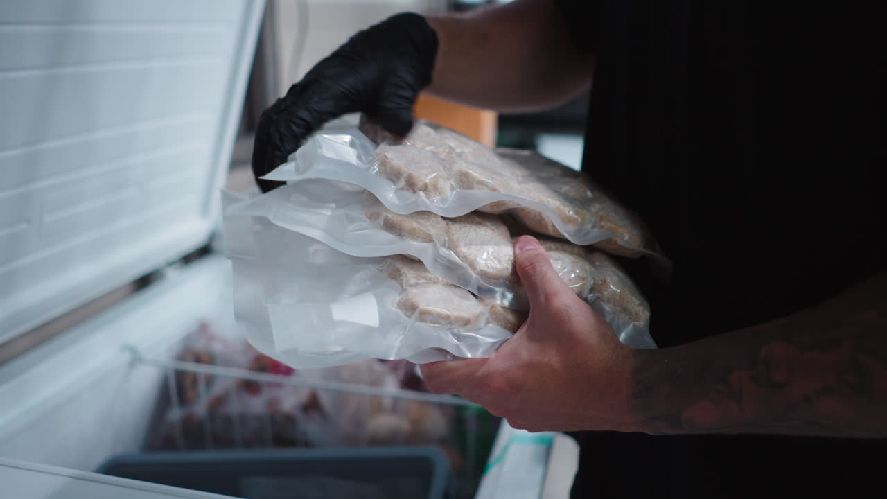 Vacuum sealed food in freezer