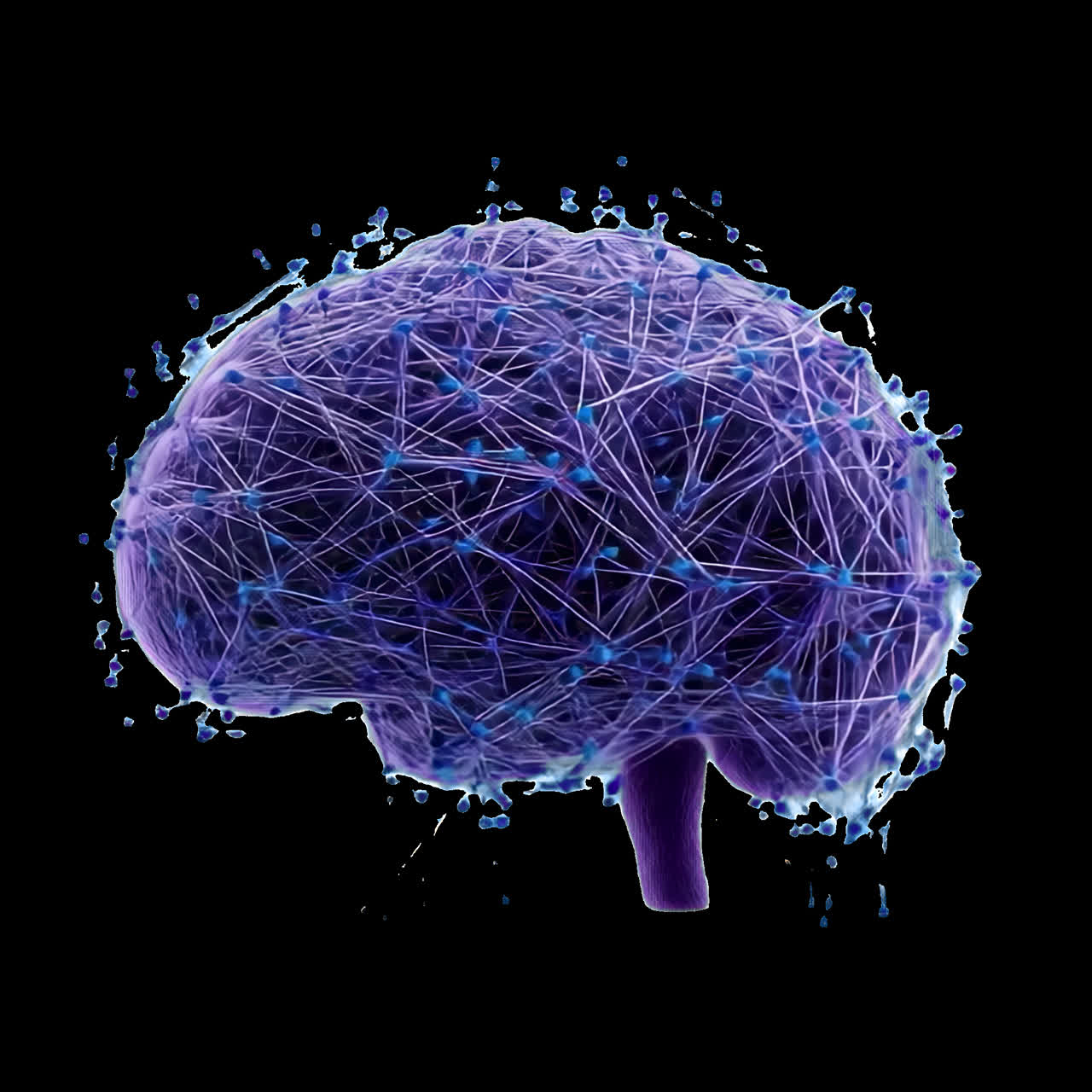 Neural network brain visualization animation isolated asset, transparent 4K video, alpha channel