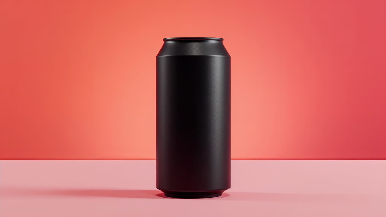 Starting motor, black matte aluminum can rotating clockwise on pink platform, revealing highlights