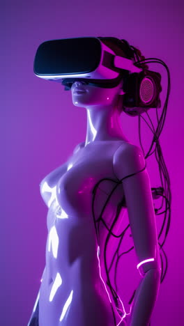 muñecas estatuas femeninas de porcelana con altavoces de audio y auriculares hechos con ai
