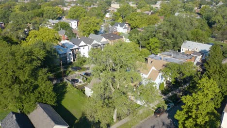 birds eye aerial view of houses on chicago's south side in summer