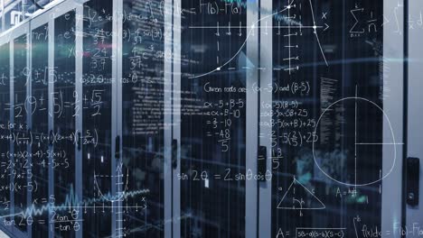 animación de ecuaciones matemáticas y procesamiento de datos contra la sala de servidores de computadora