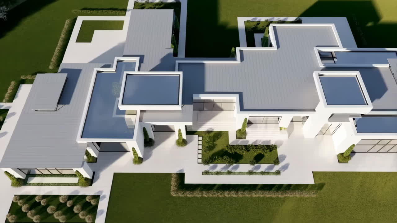 Luxurious Modern House with Contemporary Design from Aerial View