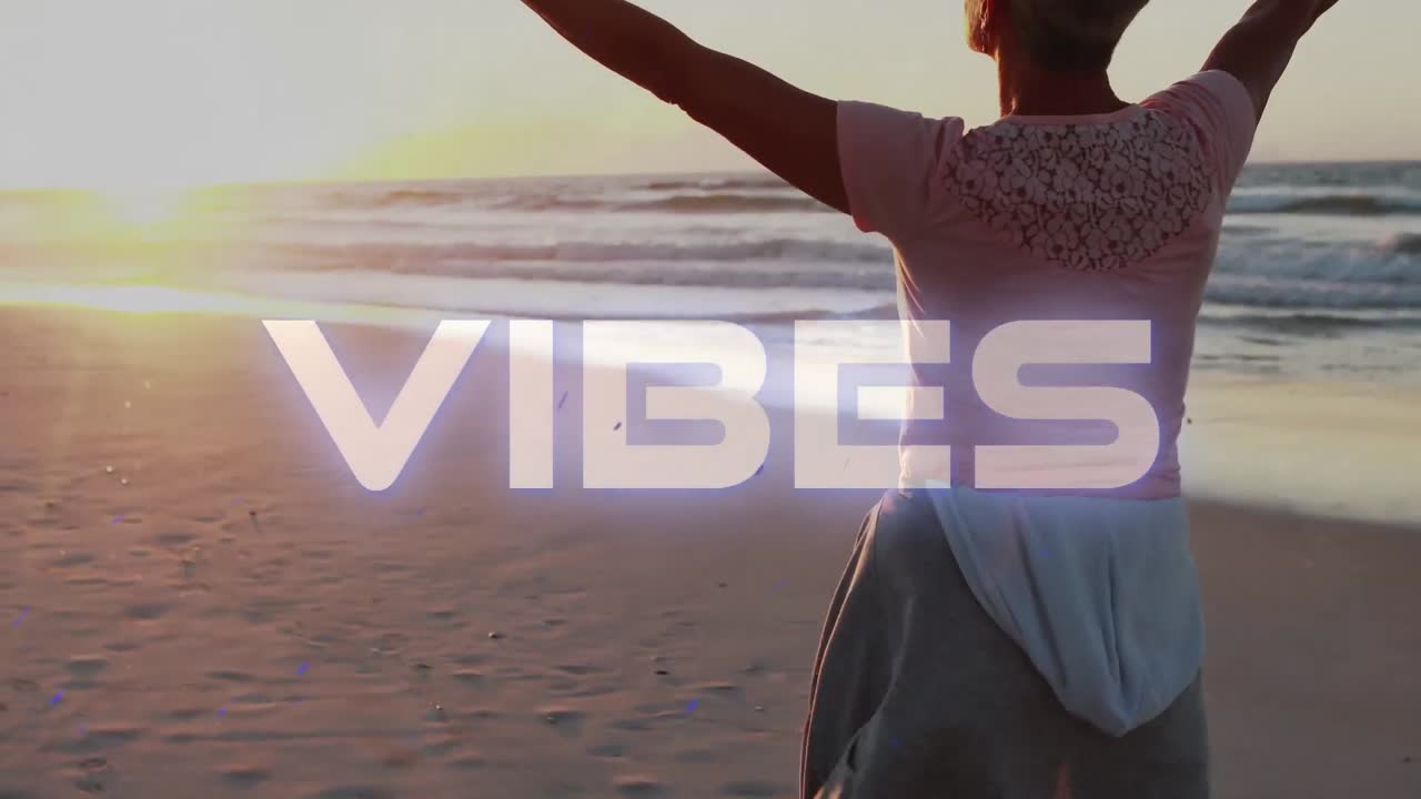 해변에 있는 사람들에 대한 텍스트 진동의 애니메이션