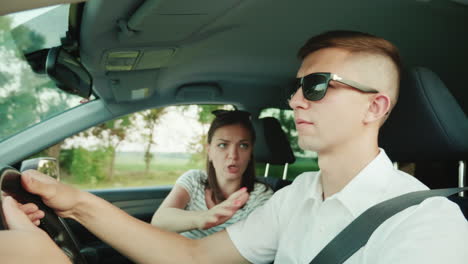 a young couple is traveling by car 2