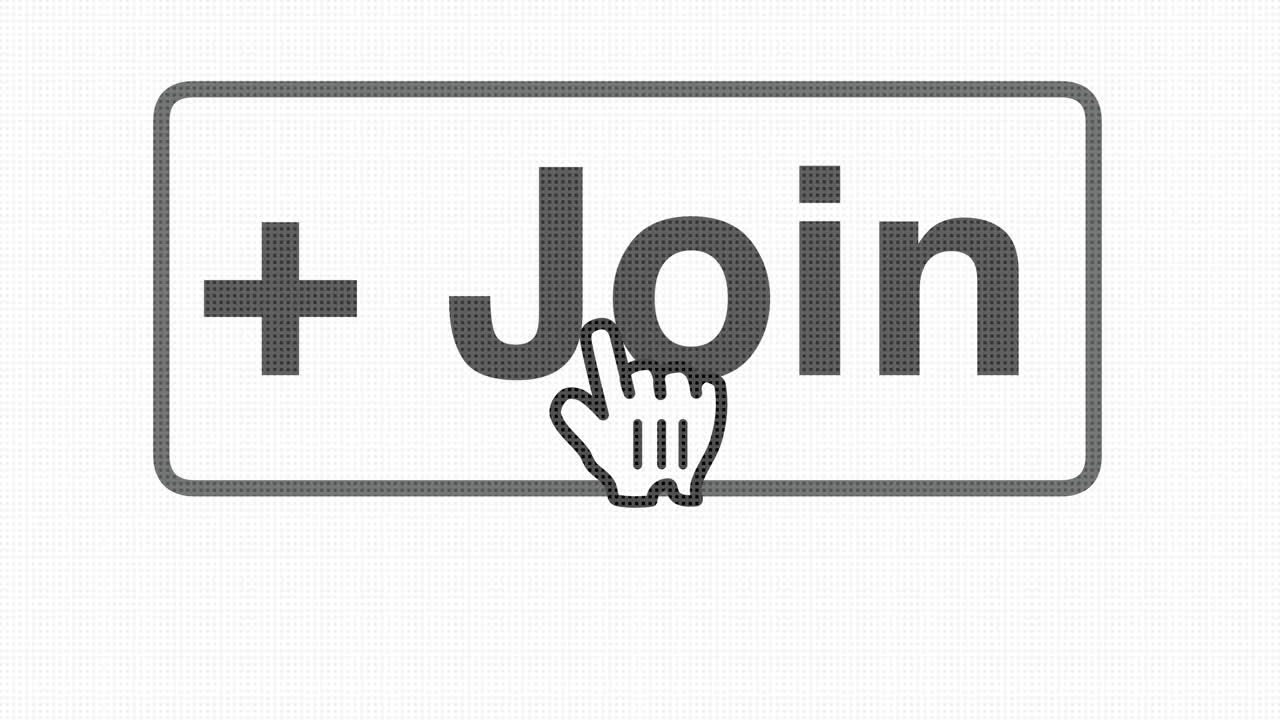 Cursor hand clicks JOIN membership invitation on call to action screen