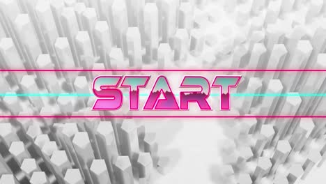 animation of start text over light trails on white background