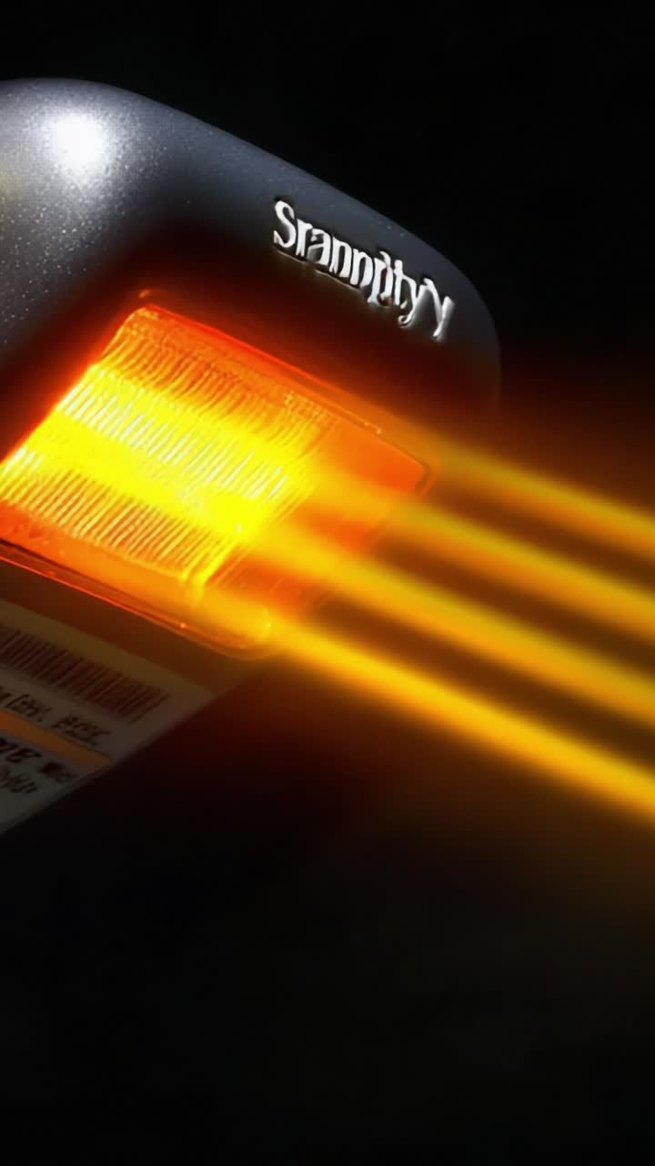 Illuminated LED Light Emitting Bright Orange Glow with Striking Beam Effect Showcasing Modern Technology and Design Elements in Dark Background