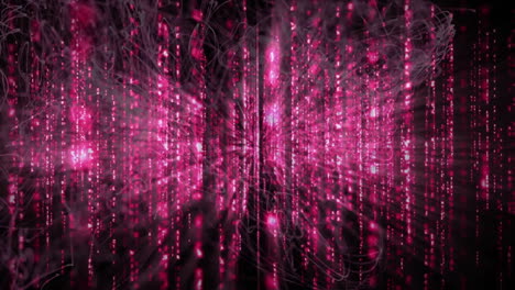 animation of light trails moving over pink shapes