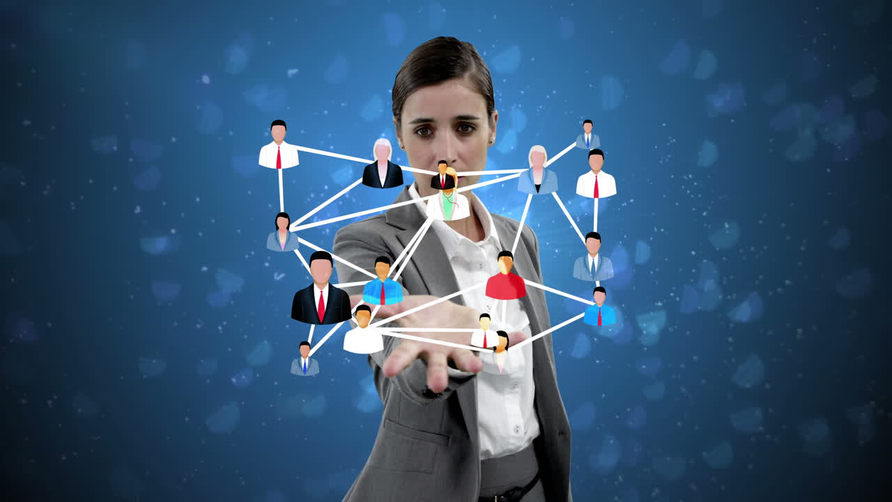 mujer de negocios con iconos generados digitalmente