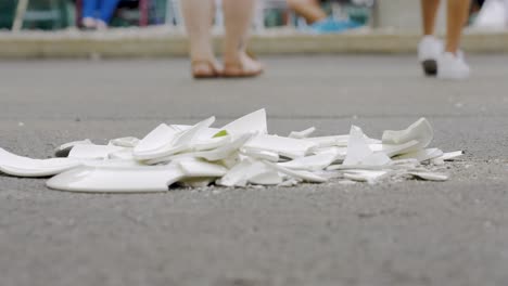 broken plates on the ground