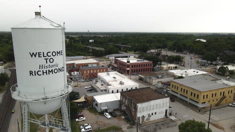 aerial shot of richmond, texas, usa, featuring water tower with town name