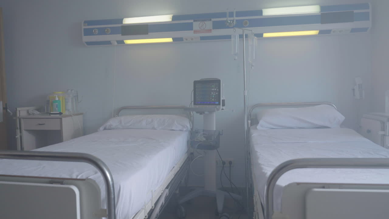 Empty Hospital Room with Two Beds