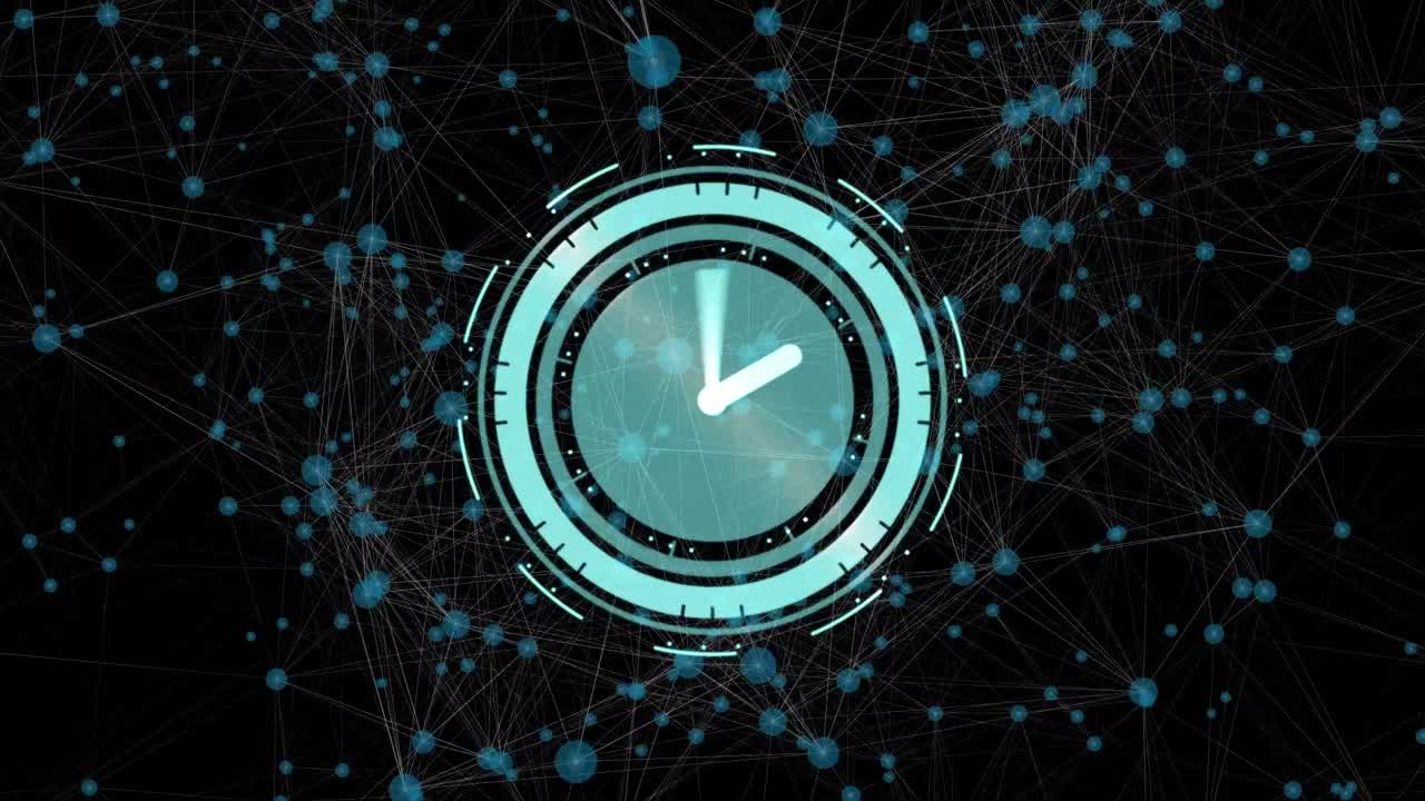 Animation of network of connections over clock moving fast