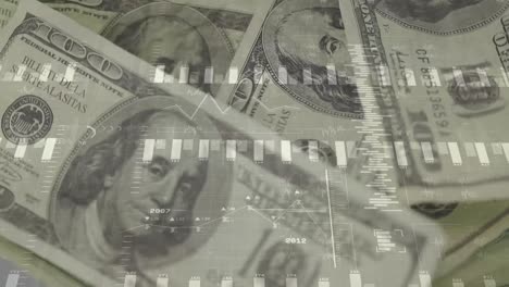 animation of data processing over banknotes