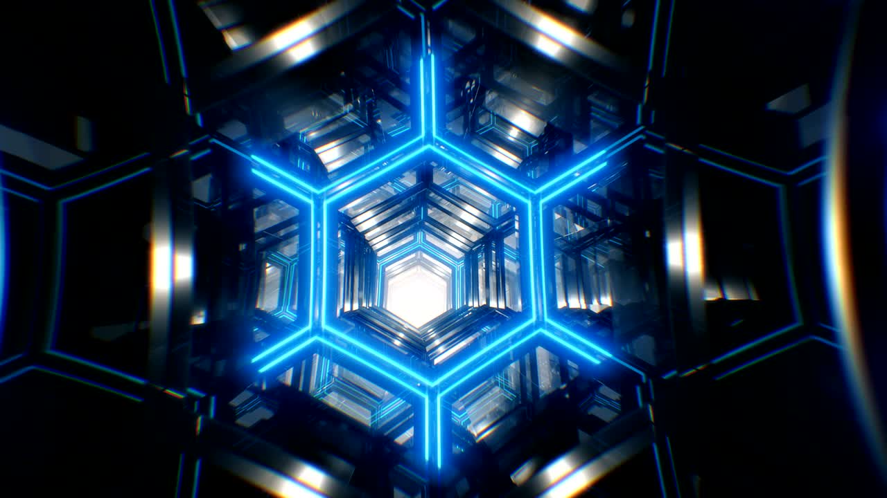 금속으로 만든 밝은 미래의 복도에서 무한한 원활한 비행